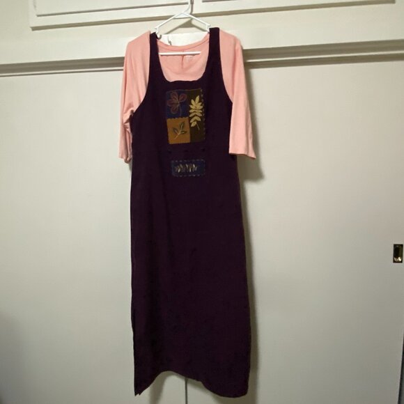 Amanda Smith dresses, purple/wine faux suede maxi jumper w/designs, size M - Picture 1 of 13